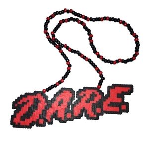 D.A.R.E  Red and Black Beaded Candi Art Necklace